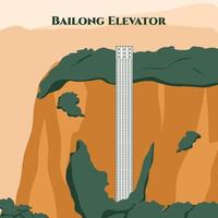 el ascensor de bailong. un ascensor de vidrio construido en el costado de un enorme acantilado en el área wulingyuan de zhangjiajie. Monumento de fama mundial en icono plano de dibujos animados. Definitivamente un artículo que no debe perderse. vector