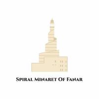 The Spiral Minaret of Fanar. It is located close to Doha Corniche. This place has a unique minaret design. You must visit to the State Grand Mosque. Flat vector illustration