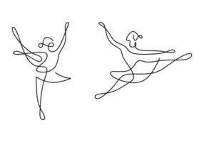 Continuous line drawing of two woman ballet dancer. Two young beautiful professional lady dancer practice ballet together to perform in minimalist design. Dance sport concept. Vector illustration