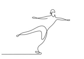 un dibujo de línea continua del tipo de patinaje artístico. joven feliz jugando a patinar sobre hielo en la zona de hielo mientras baila libre. concepto de deporte de invierno aislado sobre fondo blanco. ilustración vectorial vector