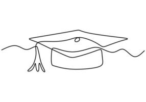 Continuous line drawing of graduation cap. Academical graduation hat equipment element icon template concept. Celebration ceremony master degree academy graduate sketch outline vector illustration