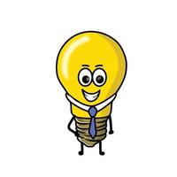 Tie cute light bulb character vector template design illustration