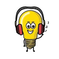 Listen to the music cute light bulb character vector template design illustration