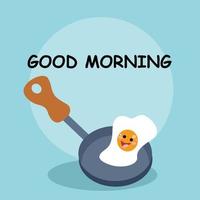 Cute frying egg smile good morning character vector template design illustration
