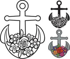 Anchor with flower vector illustration