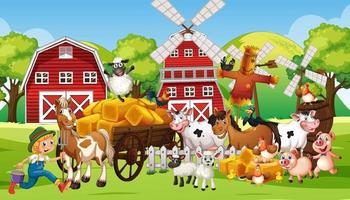 Farm scene with many farm animals vector