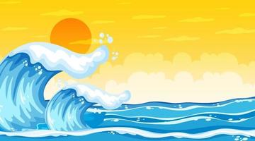 Beach landscape at sunset scene with ocean wave vector