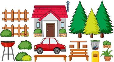 Set of outdoor house element on white background vector