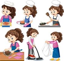 Set of a cute girl doing different activities vector