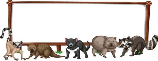 Banner vacío con animales salvajes sobre fondo blanco. vector