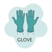 Icon of protective medical latex gloves against viruses and bacteria. Linear style, green color. Vector flat illustration isolated on a white background