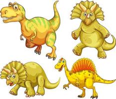 conjunto de personaje de dibujos animados de dinosaurio amarillo vector