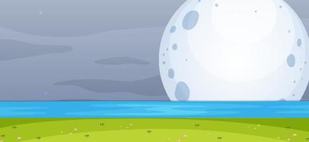 Empty park scene at night with the big moon in simple style vector