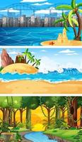 Set of different nature horizontal scenes vector