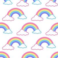 Vector seamless pattern colorful rainbow with clouds on white background, children's decor