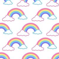 Vector seamless pattern colorful rainbow with clouds on white background, children's decor