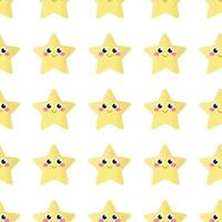 Vector seamless pattern of a Smiling star with pink cheeks on a white background, children's decor