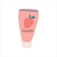 Cosmetic Strawberry cream in a tube. Vector flat image on a white background