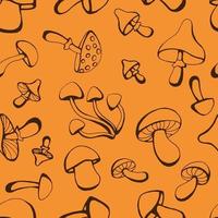 Seamless pattern with mushrooms. Hand drawn vector illustration in sketch style. Perfect for greetings, invitations, coloring books, textile, wedding and web design.