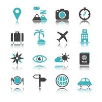 travel icons with reflection vector