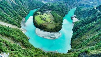 Aerial view of Nujiang River in China photo