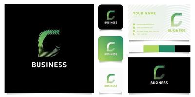 Colorful Green Gradient Circular Lines Letter C Logo with Business Card Template vector