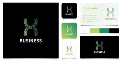 Colorful Green Gradient Circular Lines Letter X Logo with Business Card Template vector