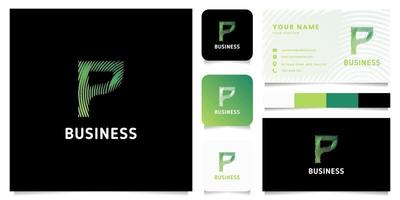 Colorful Green Gradient Circular Lines Letter P Logo with Business Card Template vector