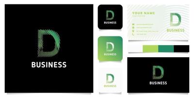 Colorful Green Gradient Circular Lines Letter D Logo with Business Card Template vector