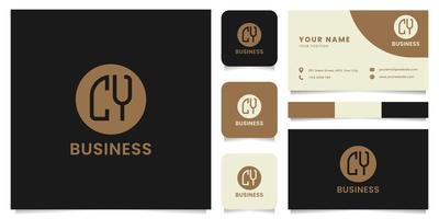 Simple and Minimalist Letter CY Logo on Brown Circle with Business Card Template vector