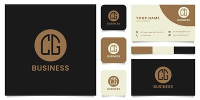 Simple and Minimalist Letter CG Logo on Brown Circle with Business Card Template vector