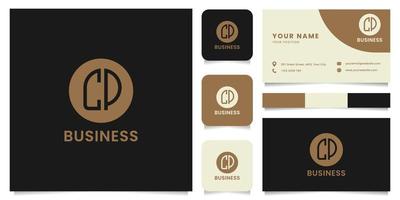 Simple and Minimalist Letter CP Logo on Brown Circle with Business Card Template vector