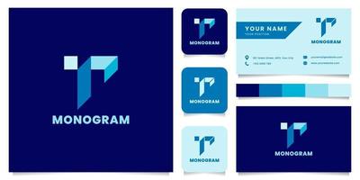 Simple and Minimalist Blue Isometric Letter R Logo with Business Card Template vector