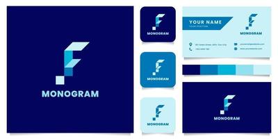 Simple and Minimalist Blue Isometric Letter F Logo with Business Card Template vector