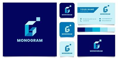 Simple and Minimalist Blue Isometric Letter G Logo with Business Card Template vector