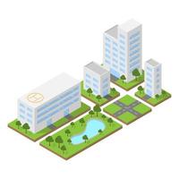 Isometric city, building block flat 3D design, vector illustration