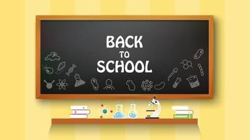 Back to school text drawing on with school items and elements, vector illustration