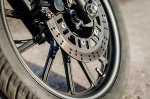 Close-up of a motorcycle wheel photo