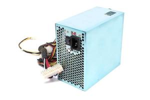 500W Power supply unit with cables and switch I O for PC computers isolated on a white background photo