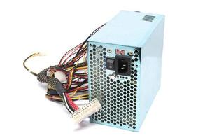 500W Power supply unit with cables and switch I O for PC computers isolated on a white background photo