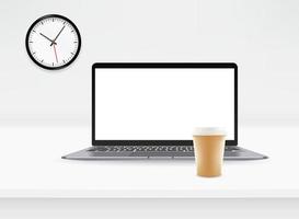 Vector mockup with modern laptop and clock