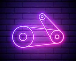 Glowing neon Timing belt kit icon isolated on brick wall background vector