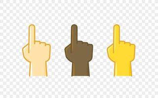 Different color hand gesture comic style vector icon. Pointer up