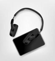 Black modern wireless headphones and black tablet vector