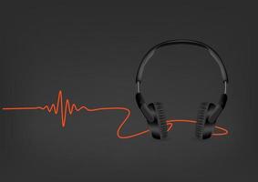 Black modern headphones with sound wave on black vector