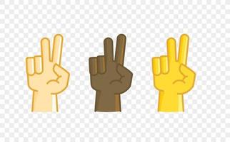 Icono de vector de estilo cómico de gesto de mano de color diferente. dos dedos
