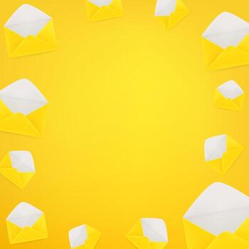 Yellow envelopes. Social media message vector background. Copy space for a text