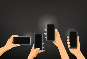 Hands with modern smartphones. Making a photo vector template