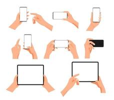 Human gesture using modern smartphone and tablet computer. Layered vector clipart