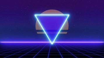 Retro Style 1980 Laser Triangle Grid Moving Over Landscape Background video